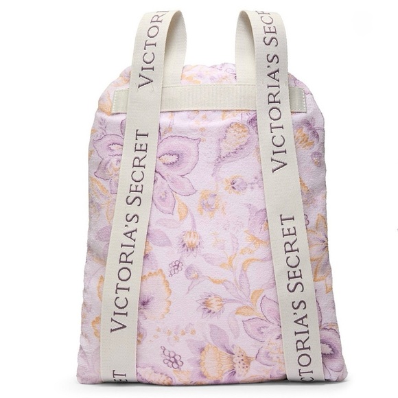 Victoria’s Secret 2 in 1 Beach Towel Backpack Pool Bag Purple Floral NWT main image 6